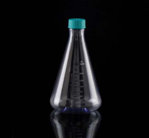 2l polycarbonate erlenmeyer shaker flask with vented cap and flat bottom sterile green caps 